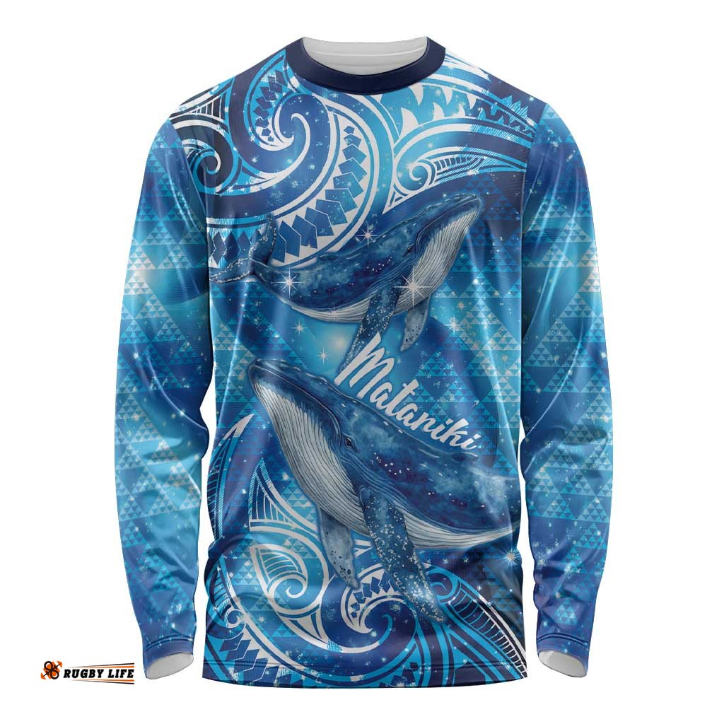 New Zealand Humpback Whale Matariki Long Sleeve Shirt Maori New Year Taniko Niho Taniwha LT14