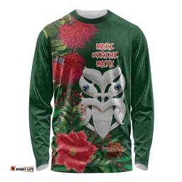 Maori Wheku Meri Kirihimete Personalised Long Sleeve Shirt All Green Indigenous Maori Motif LT9