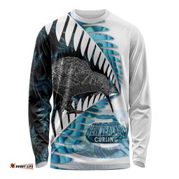 New Zealand Silver Fern Curling Personalised Long Sleeve Shirt Aotearoa Kiwi Ponga Paua Shell Version LT14