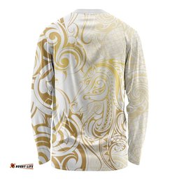 Gold And White Aoteara Horse Racing Long Sleeve Shirt NZ Maori Pattern LT14