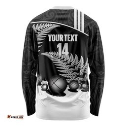 Custom New Zealand Silver Fern Petanque Long Sleeve Shirt Aotearoa Maori Pattern LT14