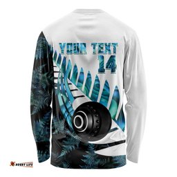 New Zealand Lawn Bowls Custom Long Sleeve Shirt Aotearoa Silver Fern Paua Shell LT14