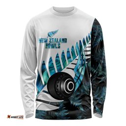 New Zealand Lawn Bowls Custom Long Sleeve Shirt Aotearoa Silver Fern Paua Shell LT14