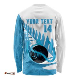 New Zealand Lawn Bowls Prostate Cancer Custom Long Sleeve Shirt Aotearoa Maori Silver Fern Blue Ribbon LT14