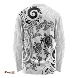 New Zealand Sea Animals with Maori Tribal Tattoo Long Sleeve Shirt White Color LT03