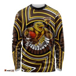 Hawthorn Hawks Long Sleeve Shirt Indigenous Monochrome Dot Art Mascot Style TS04