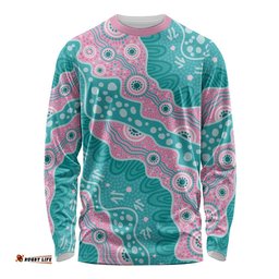 Hereditary Cancer Awareness Australia Indigenous Long Sleeve Shirt Pink and Teal LT7