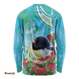New Zealand Tomtit Long Sleeve Shirt Maori Koru With Pohutukawa Galaxy Style LT05
