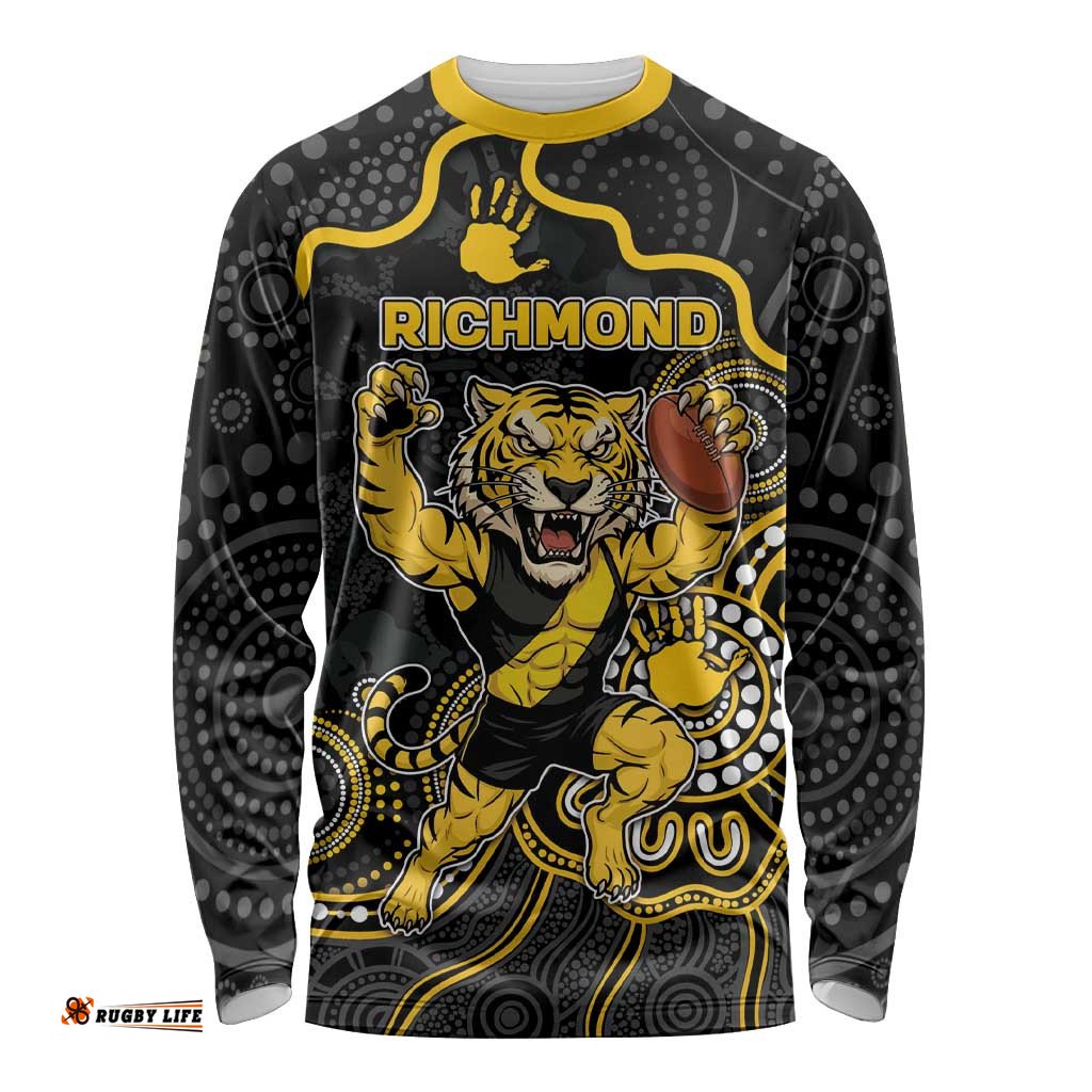 Custom Richmond Football Long Sleeve Shirt Aboriginal Dot Art Pattern DT05