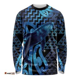 Humpback Whale Matariki New Zealand Long Sleeve Shirt NZ Maori Paikea Poutama Luxury Blue LT14