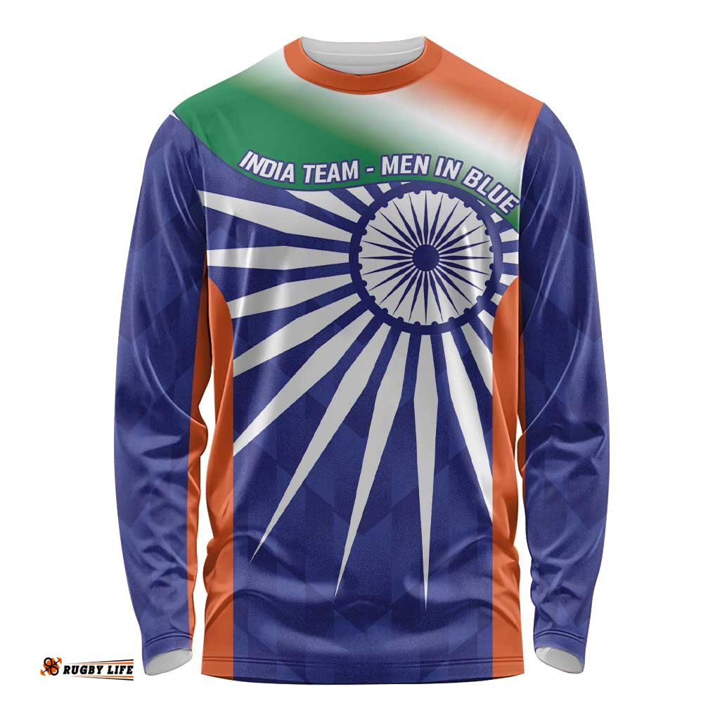 India Cricket Custom Long Sleeve Shirt Ashoka Chakra with Flag Style LT9