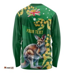 Green Kangaroo and Golden Wattle Personalised Long Sleeve Shirt Happy Australia Day 6 January LT9