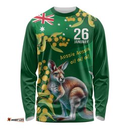 Green Kangaroo and Golden Wattle Personalised Long Sleeve Shirt Happy Australia Day 6 January LT9