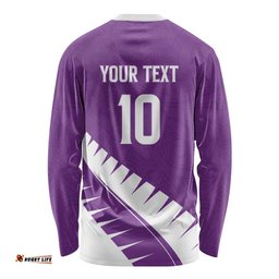 Custom New Zealand Cricket Long Sleeve Shirt Kiwi Birds Haka Dance Purple Fern Sporty Style LT03