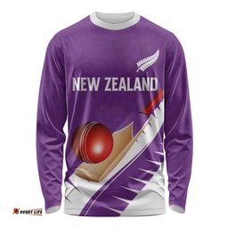 Custom New Zealand Cricket Long Sleeve Shirt Kiwi Birds Haka Dance Purple Fern Sporty Style LT03