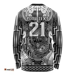 Custom New Zealand Taiaha Maori Long Sleeve Shirt Kiwikiwi Minimalist Silver Fern Tukutuku Motif LT9