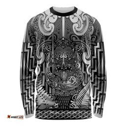 Custom New Zealand Taiaha Maori Long Sleeve Shirt Kiwikiwi Minimalist Silver Fern Tukutuku Motif LT9