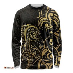 Gold And Black Aoteara Horse Racing Long Sleeve Shirt NZ Maori Pattern LT14