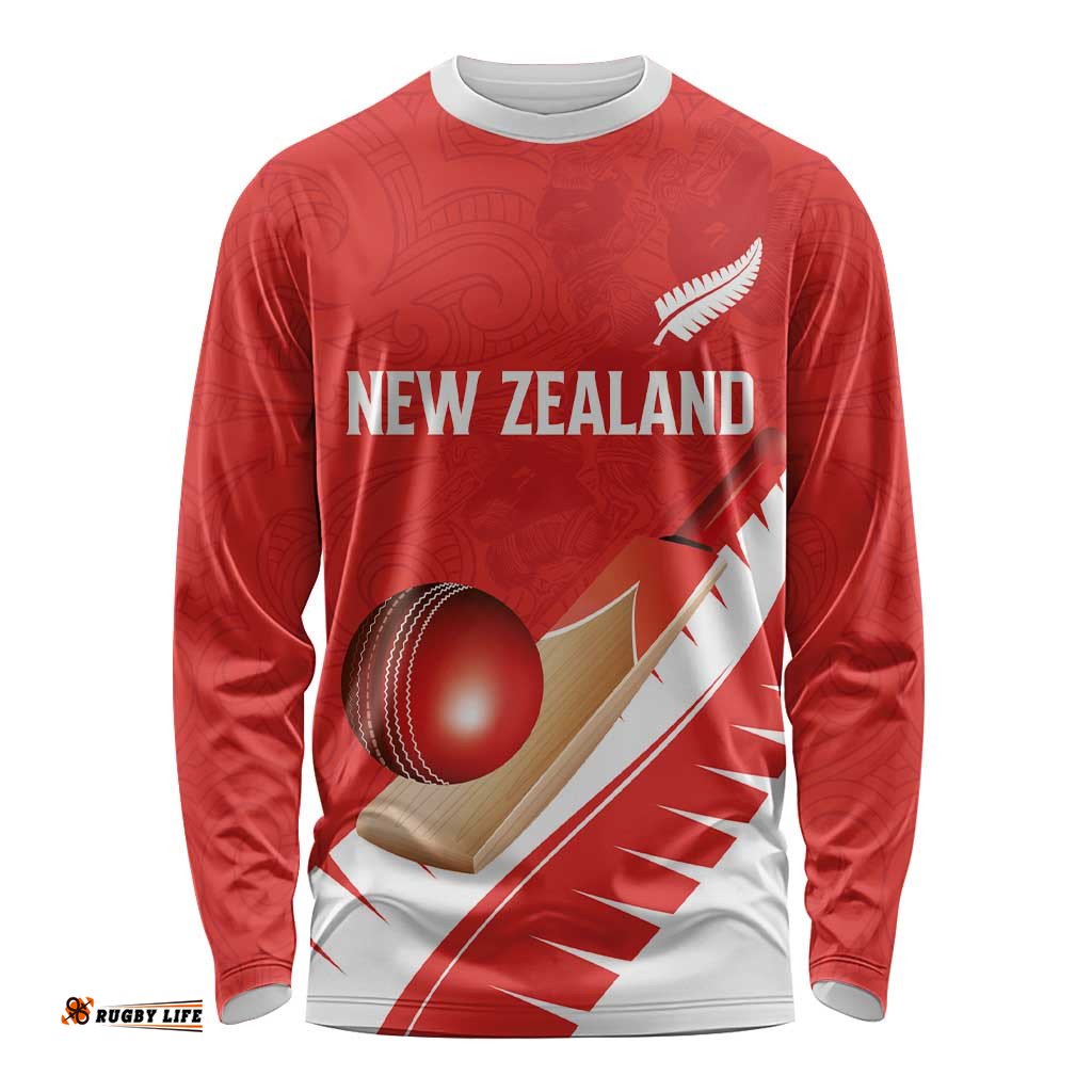 Custom New Zealand Cricket Long Sleeve Shirt Kiwi Birds Haka Dance Red Fern Sporty Style LT03
