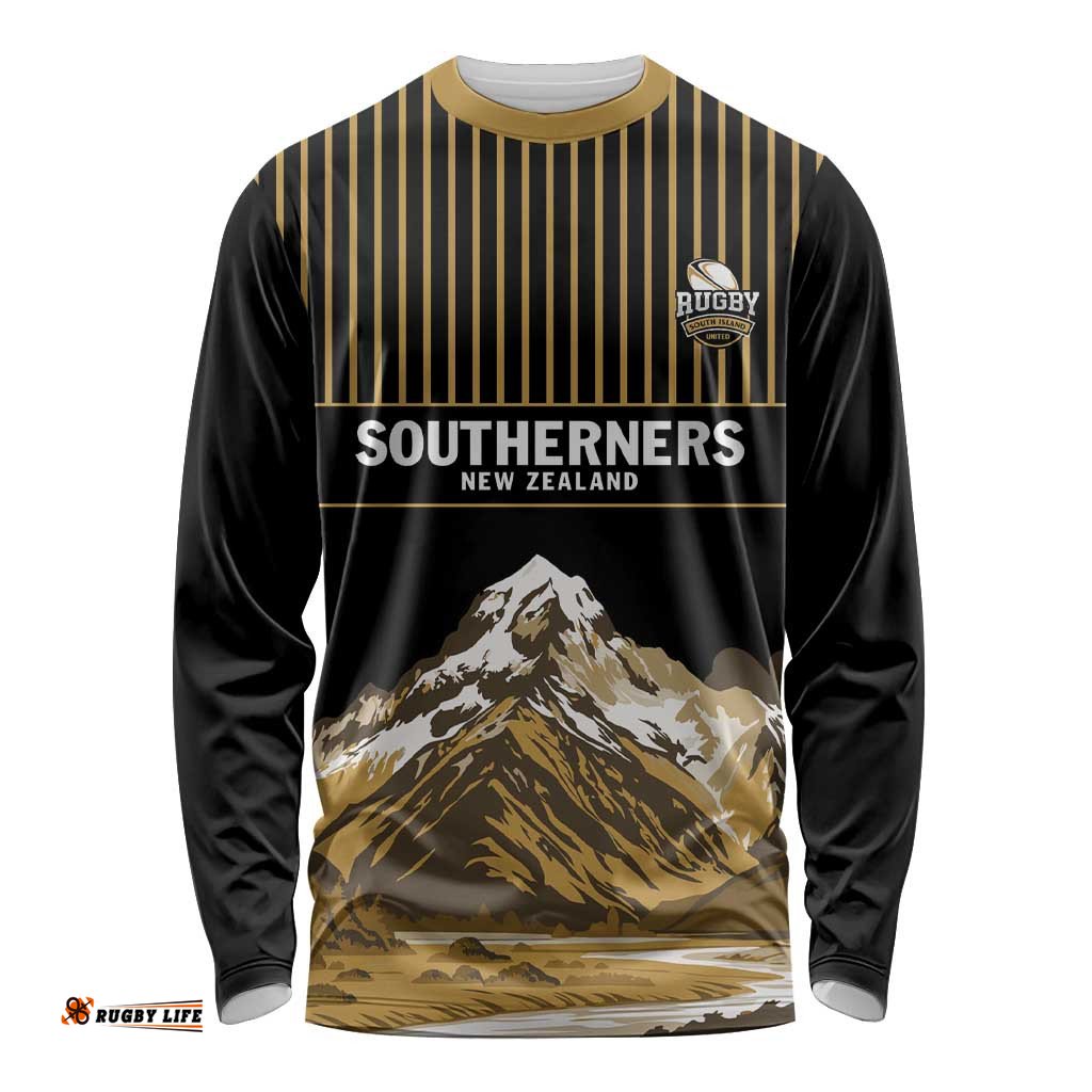 Custom Oceania Football NZ South Island Long Sleeve Shirt Minimal Mount Cook Silhouette LT9