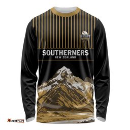 Custom Oceania Football NZ South Island Long Sleeve Shirt Minimal Mount Cook Silhouette LT9