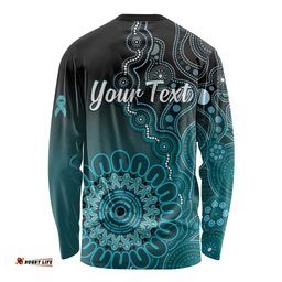 Personalised Ovarian Cancer Awareness Long Sleeve Shirt Teal Ribbon Aboriginal Art LT05