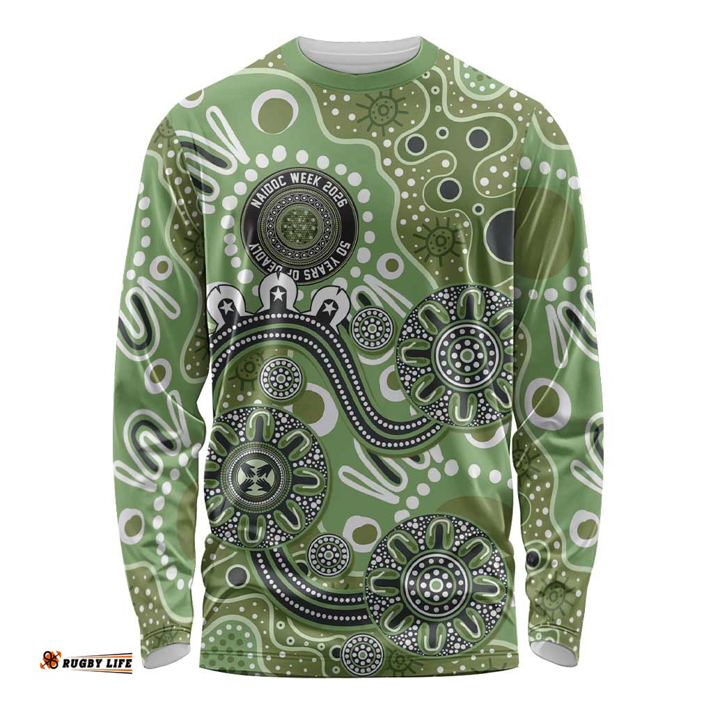 Personalised NAIDOC Week 50 Years Deadly Always Long Sleeve Shirt Green Aboriginal Artwork Dot Painting LT9