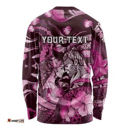 Personalised Maori Romantic Valentine Long Sleeve Shirt The Hongi Kiss Pink Galaxy DT05