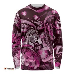 Personalised Maori Romantic Valentine Long Sleeve Shirt The Hongi Kiss Pink Galaxy DT05