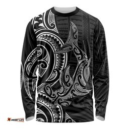 New Zealand Hammerhead Shark Long Sleeve Shirt Maori Haehae Mangopare Black LT14