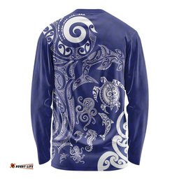 New Zealand Sea Animals with Maori Tribal Tattoo Long Sleeve Shirt Blue Color LT03