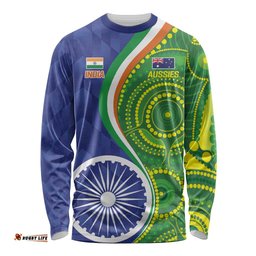 India Vs Australian Cricket Custom Long Sleeve Shirt Ashoka Chakra and Aboriginal Together LT9