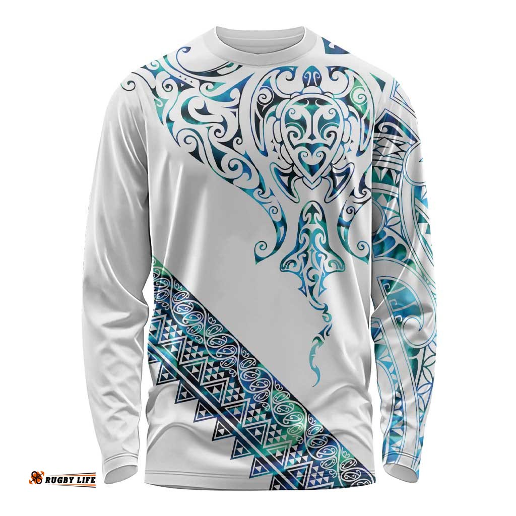 Kahui Whetu Paua shell Kowhaiwhai Taniko Personalised Long Sleeve Shirt Manta Ray Shark-Turtle Maori Tribal Style LT9