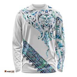 Kahui Whetu Paua shell Kowhaiwhai Taniko Personalised Long Sleeve Shirt Manta Ray Shark-Turtle Maori Tribal Style LT9