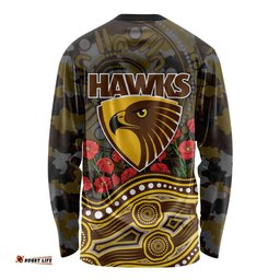 Hawthorn Hawks ANZAC Day Long Sleeve Shirt Indigenous Dot Art with Poppy Flower Tribute TS04
