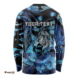 Personalised Maori Romantic Valentine Long Sleeve Shirt The Hongi Kiss Blue Galaxy DT05