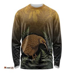 New Zealand Kiwi Bird Long Sleeve Shirt Silver Fern Mix Maori Pattern LT05