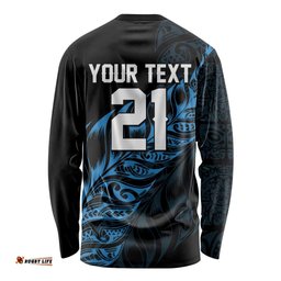 New Zealand Lawn Bowls Custom Long Sleeve Shirt Blue Maori Warrior Tribal Silver Fern LT9