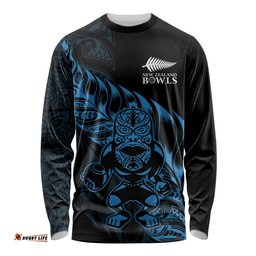 New Zealand Lawn Bowls Custom Long Sleeve Shirt Blue Maori Warrior Tribal Silver Fern LT9