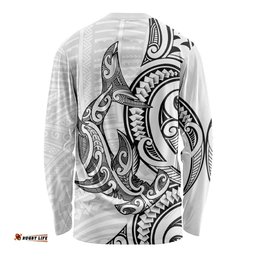 New Zealand Hammerhead Shark Long Sleeve Shirt Maori Haehae Mangopare White LT14