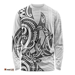 New Zealand Hammerhead Shark Long Sleeve Shirt Maori Haehae Mangopare White LT14