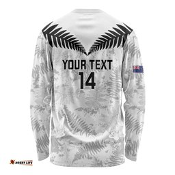 Custom New Zealand Silver Fern Football Long Sleeve Shirt Go Aotearoa Grunge White LT14