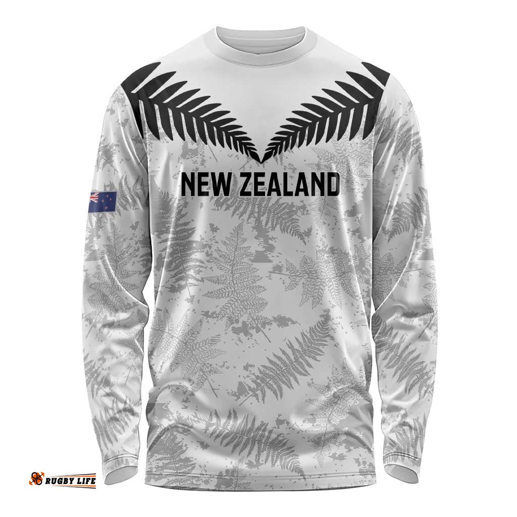 Custom New Zealand Silver Fern Football Long Sleeve Shirt Go Aotearoa Grunge White LT14