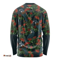 New Zealand Christmas Long Sleeve Shirt Romantic Tui Birds on Pohutukawa - Cobalt LT7