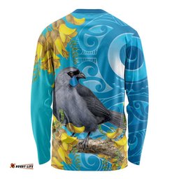 New Zealand Kokako Bird Long Sleeve Shirt Maori Koru With Kowhai Flowers LT05