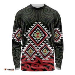 Kia Ora Aotearoa Long Sleeve Shirt 2025 Pasifika Maori Taniko Motifs LT14