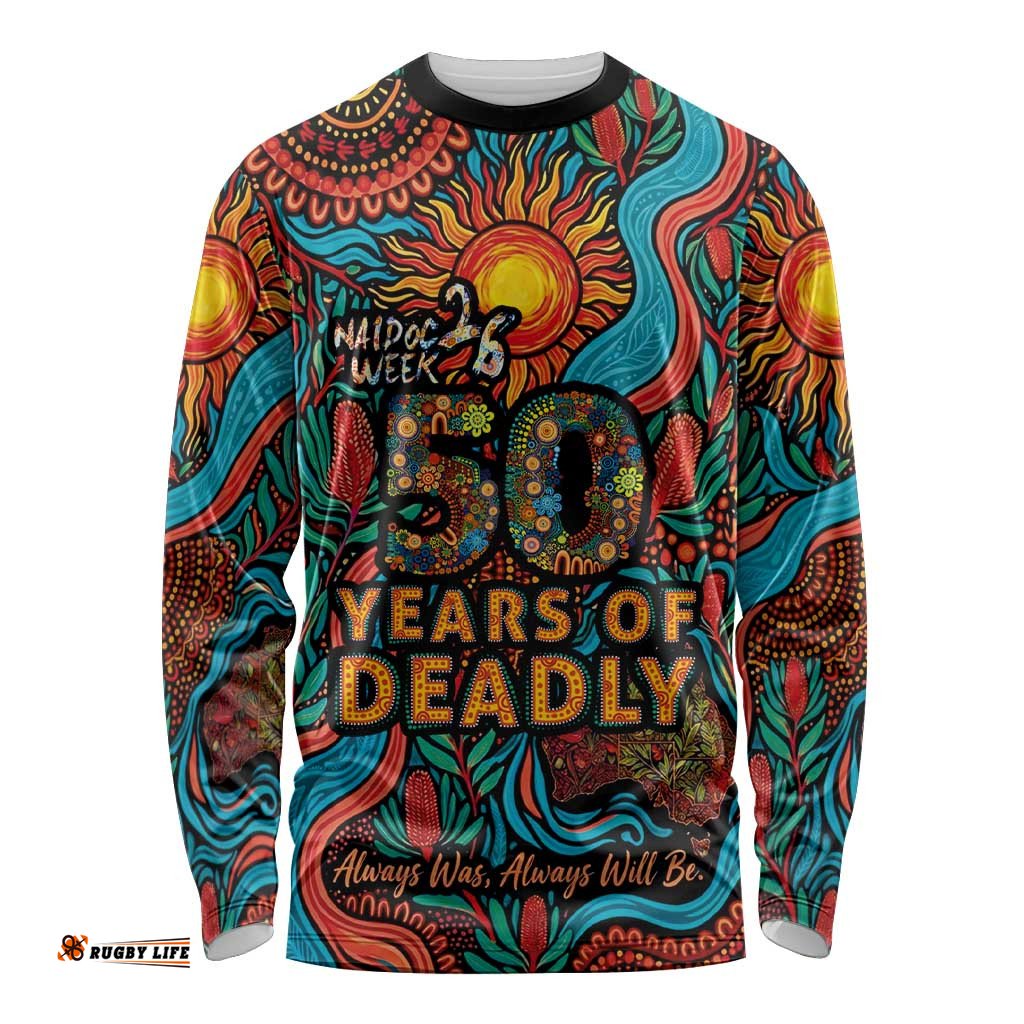 NAIDOC Week 26 Long Sleeve Shirt 50 Years of Deadly Aboriginal Motif LT03