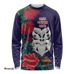 Maori Wheku Meri Kirihimete Personalised Long Sleeve Shirt All Blue Indigenous Maori Motif LT9