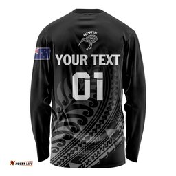Custom New Zealand Cricket Long Sleeve Shirt Maori Kiwi Black Fern LT01