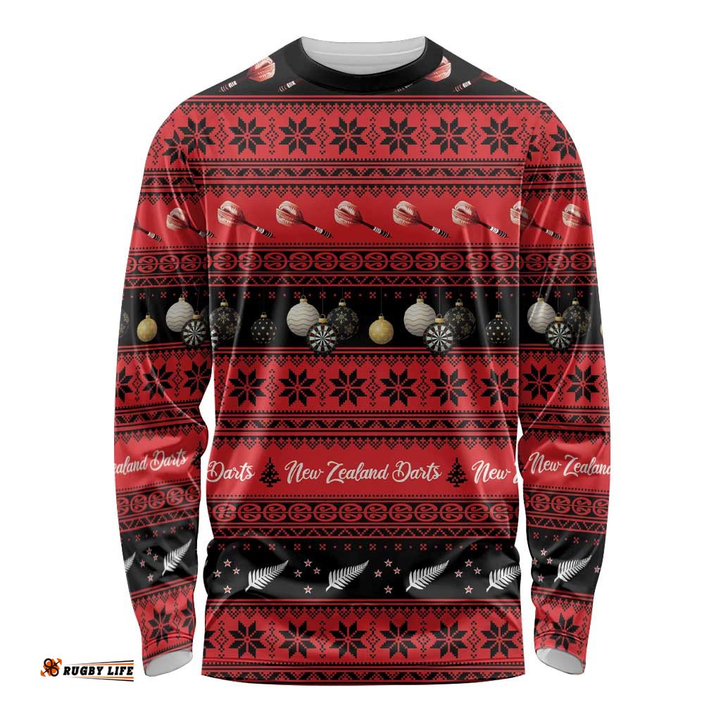 New Zealand Darts Christmas Long Sleeve Shirt Merry Xmas Aotearoa Maori Red LT14